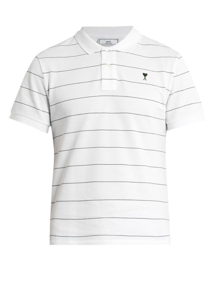 Ami Striped Cotton-piqu Polo Shirt