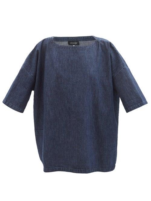 Eskandar - Longline Denim Top - Womens - Dark Denim