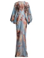 Adriana Degreas Floral-print Balloon-sleeve Silk Maxi Dress