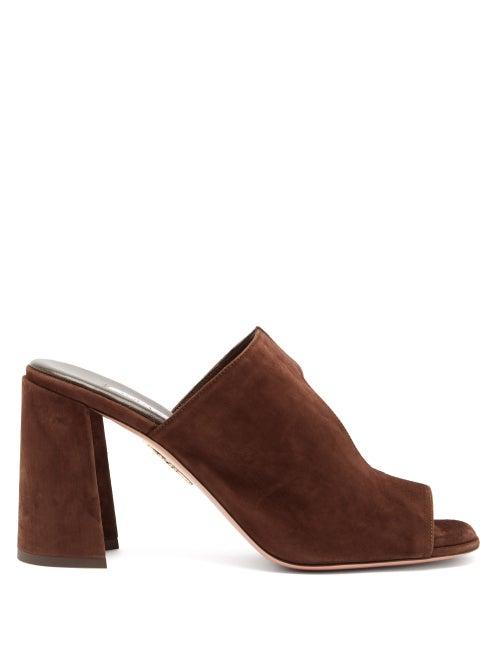 Matchesfashion.com Aquazzura - Sexy Thing 85 Keyhole-vamp Suede Mules - Womens - Dark Brown