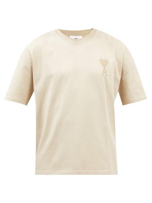 Ami - Ami De Caur-embroidered Cotton-jersey T-shirt - Mens - Beige