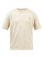 Ami - Ami De Caur-embroidered Cotton-jersey T-shirt - Mens - Beige