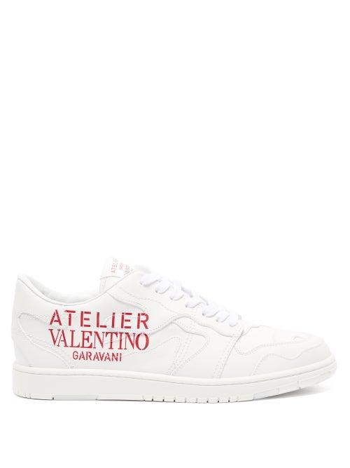 Mens Shoes Valentino Garavani - Atelier Valentino Leather Trainers - Mens - Red White