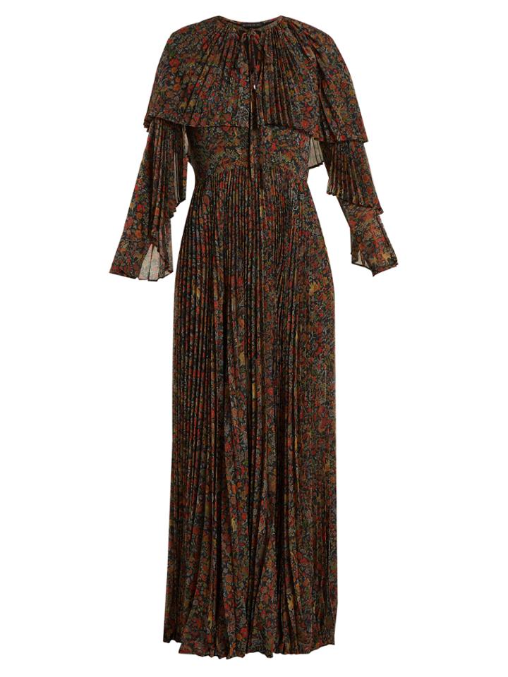 Etro Makalu Micro Floral-print Pleated Chiffon Gown