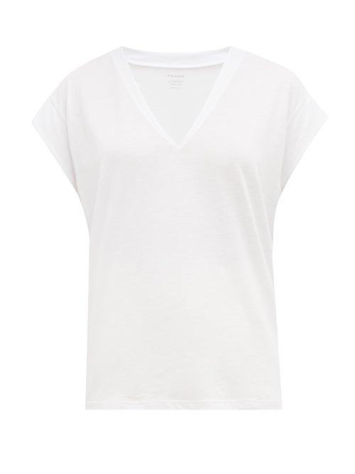 Matchesfashion.com Frame - Le Mid V-neck Cotton T-shirt - Womens - White