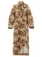 Matchesfashion.com Ganni - Tiger's Eye Print Cotton Midi Dress - Womens - Beige