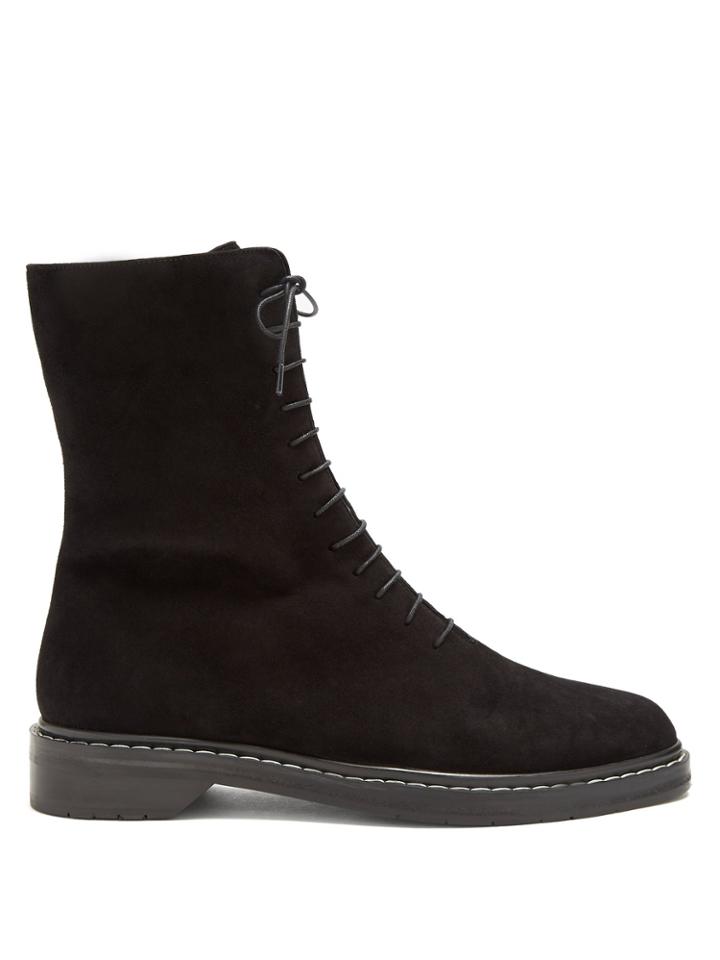 The Row Fara Lace-up Suede Ankle Boots