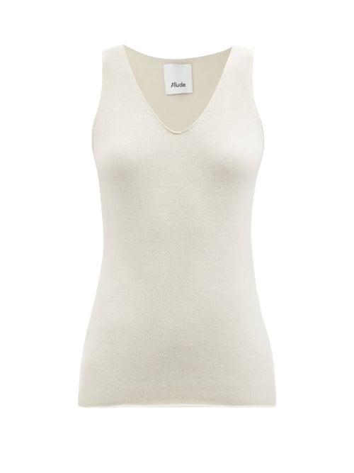 Allude - V-neck Cashmere Tank Top - Womens - Light Beige