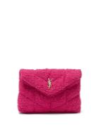 Saint Laurent - Ysl-plaque Chevron-quilted Boucl Pouch - Womens - Fuchsia