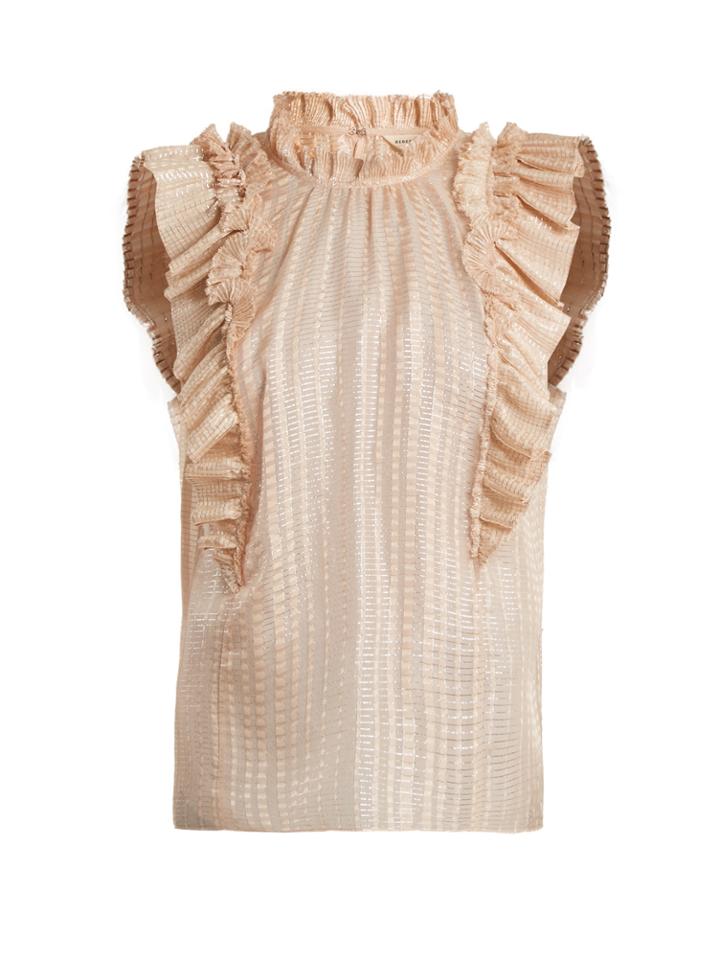 Rebecca Taylor Ruffle-trimmed Checked Chiffon Top
