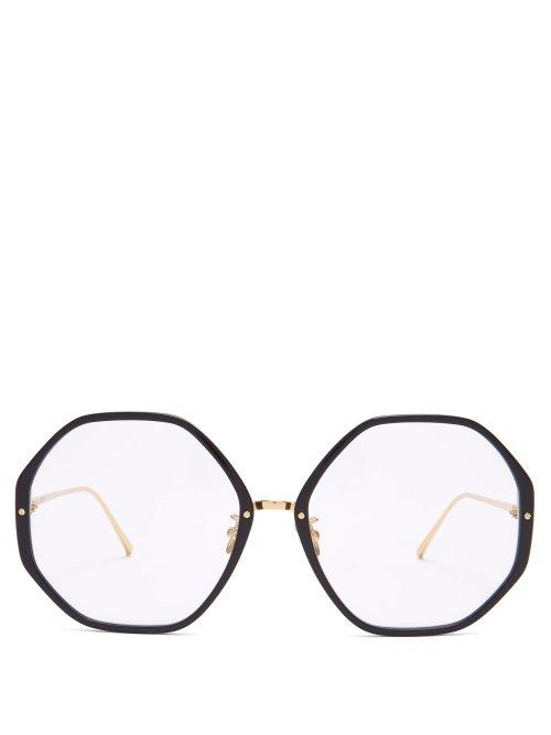 Matchesfashion.com Linda Farrow - Hexagon Oversized Glasses - Womens - Black