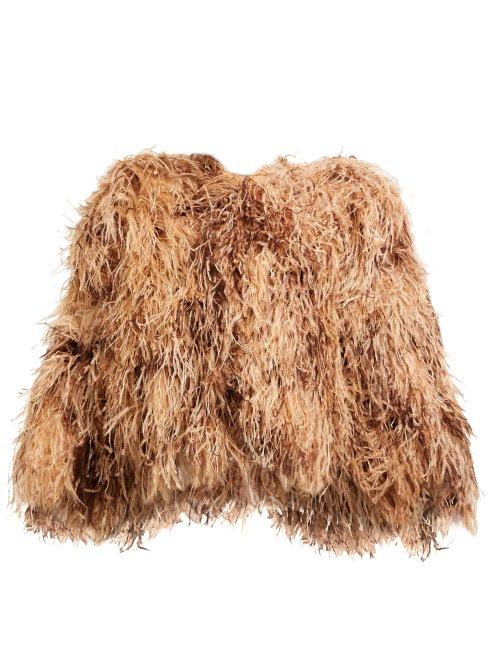 Matchesfashion.com Dolce & Gabbana - Ostrich Feather Cropped Bolero Jacket - Womens - Beige Multi