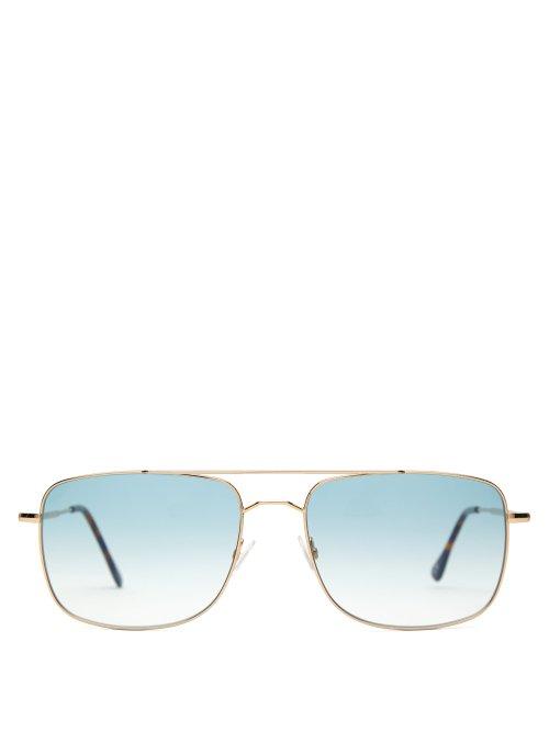 Matchesfashion.com Andy Wolf - Holmes Aviator Metal Sunglasses - Mens - Gold