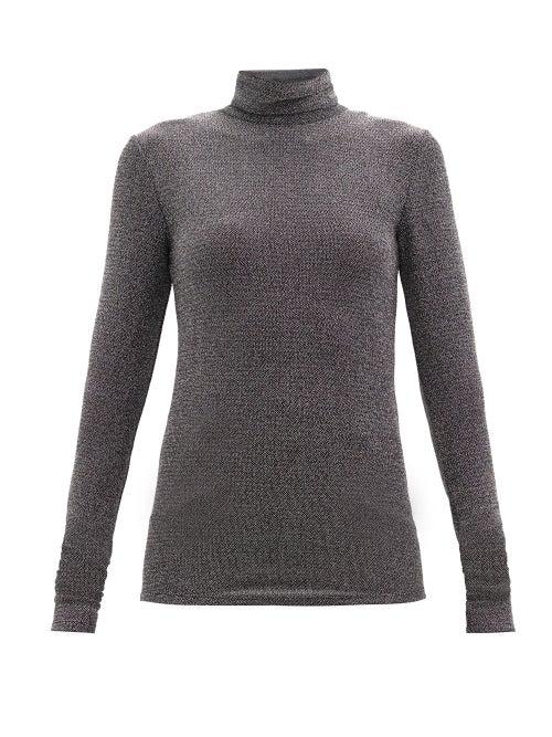 Matchesfashion.com Isabel Marant - Woyela Roll-neck Lurex-jersey Long-sleeved Top - Womens - Black Silver