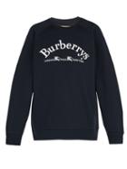 Matchesfashion.com Burberry - Logo Embroidered Cotton Blend Sweatshirt - Mens - Navy