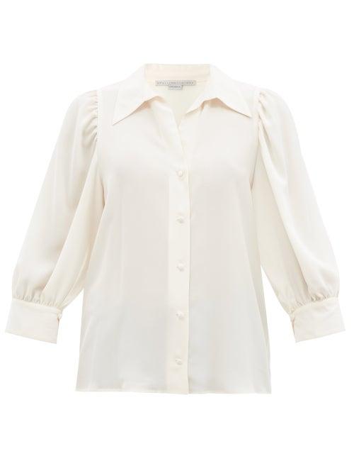 Ladies Rtw Stella Mccartney - Reese Cropped-sleeve Silk-crepe Shirt - Womens - Ivory