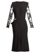 Matchesfashion.com Alexander Mcqueen - Lace Sleeve Crepe Midi Dress - Womens - Black