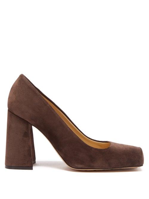 Bottega Veneta - Tower Square-toe Suede Pumps - Womens - Brown