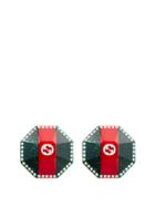 Matchesfashion.com Gucci - Web Striped Crystal Embellished Earrings - Womens - Green