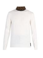 Matchesfashion.com Fendi - Ff Logo Jacquard High Neck Wool Blend Sweater - Mens - Cream