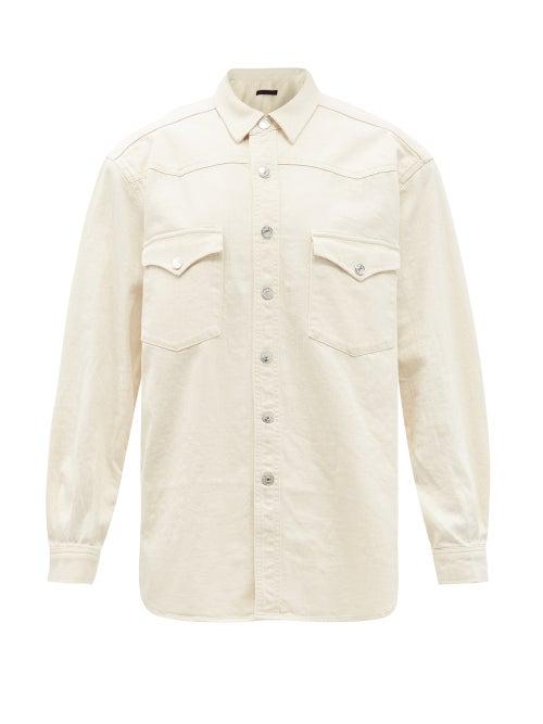 Matchesfashion.com Made In Tomboy - Round Padded-shoulder Denim Shirt - Womens - Ivory