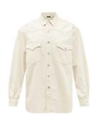 Matchesfashion.com Made In Tomboy - Round Padded-shoulder Denim Shirt - Womens - Ivory