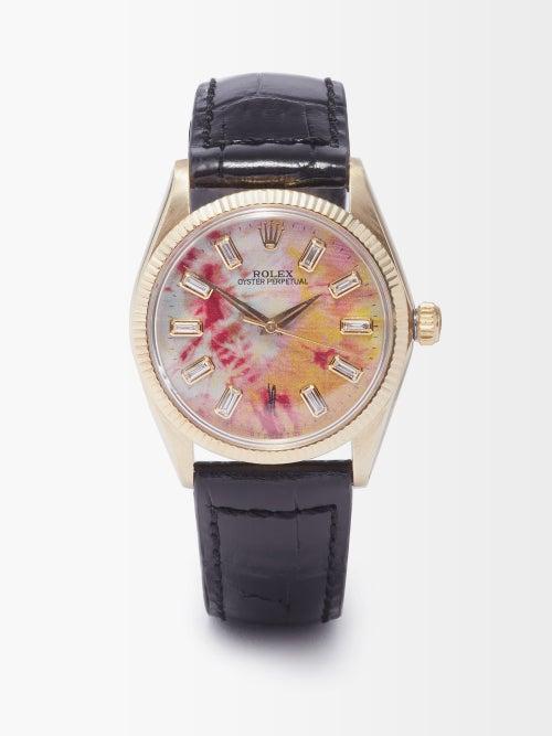 Jacquie Aiche - Vintage Rolex Oyster 34mm Diamond & Gold Watch - Womens - Pink Multi