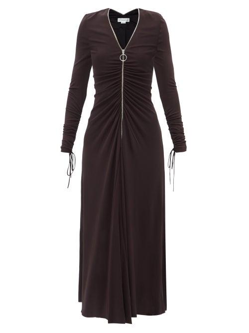 Victoria Beckham - Zipped Gathered-jersey Dress - Womens - Dark Brown