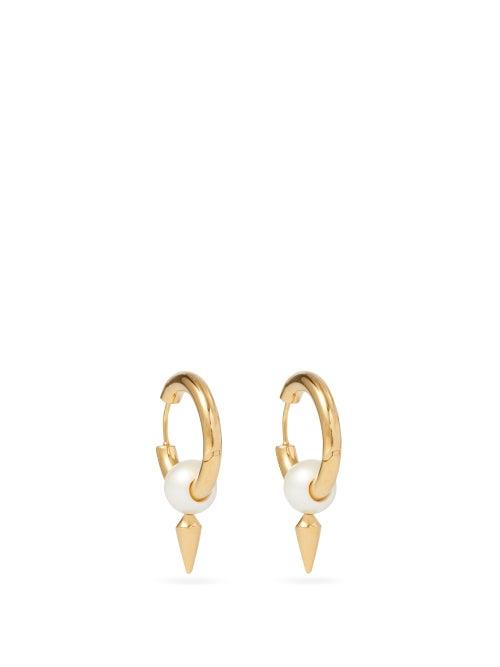 Matchesfashion.com Balenciaga - Force Faux-pearl Spiked Hoop Earrings - Mens - Gold