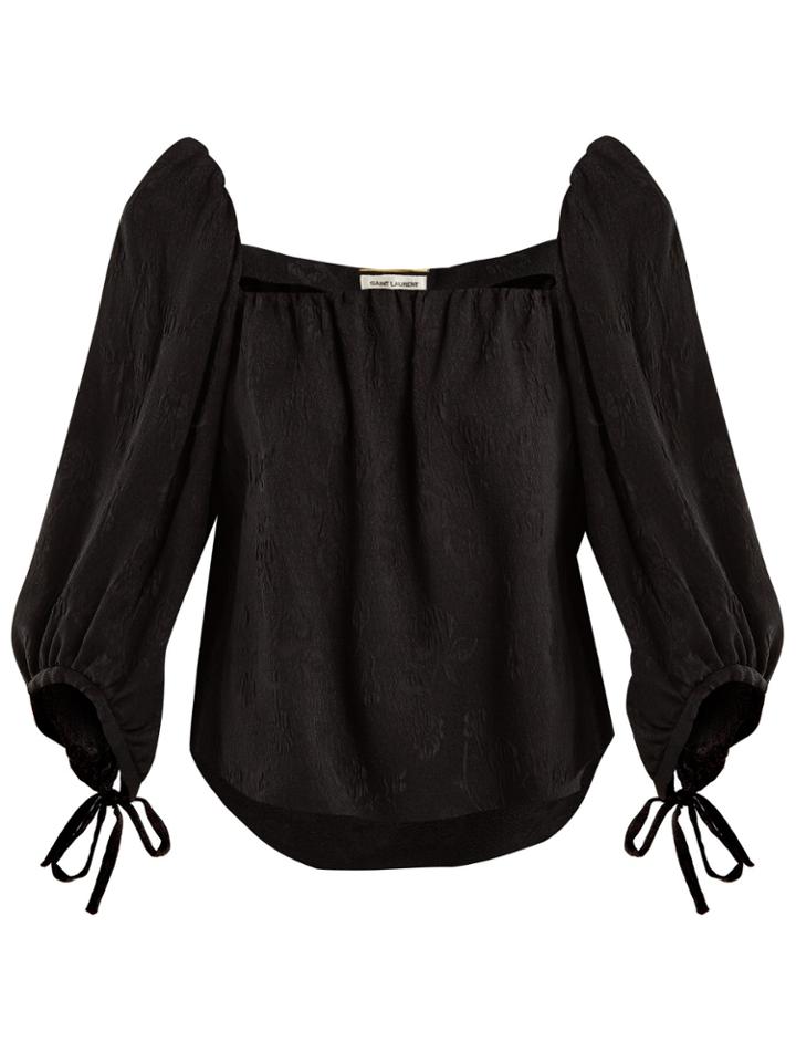 Saint Laurent Floral-jacquard Silk Blouse