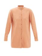 Lemaire - Band-collar Silk-blend Poplin Shirt - Womens - Coral