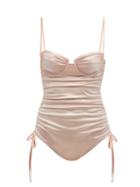 Matchesfashion.com Isa Boulder - Nina Ruched Metallic Swimsuit - Womens - Light Pink