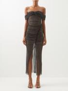 Self-portrait - Crystal-embellished Fishnet Midi Dress - Womens - Black