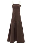 Victoria Beckham - Contrast-strap Cutout Cotton Dress - Womens - Dark Brown