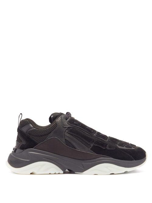Matchesfashion.com Amiri - Skeleton-appliqu Leather And Mesh Trainers - Mens - Black