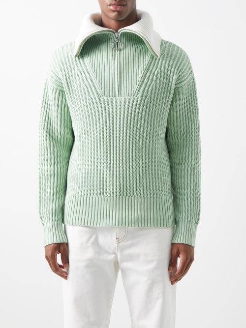 Ami - Half-zip Organic Cotton-blend Sweater - Mens - Light Green