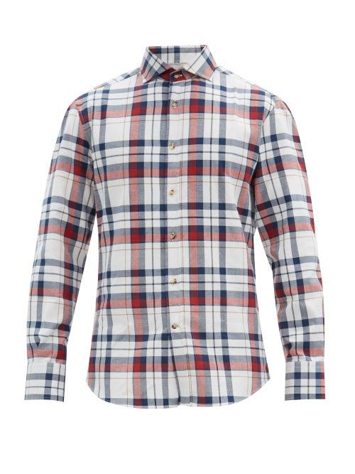 Matchesfashion.com Brunello Cucinelli - Checked Cotton-poplin Shirt - Mens - White Multi