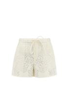 Valentino - Hearts Floral-embroidered Cotton-blend Shorts - Womens - Ivory