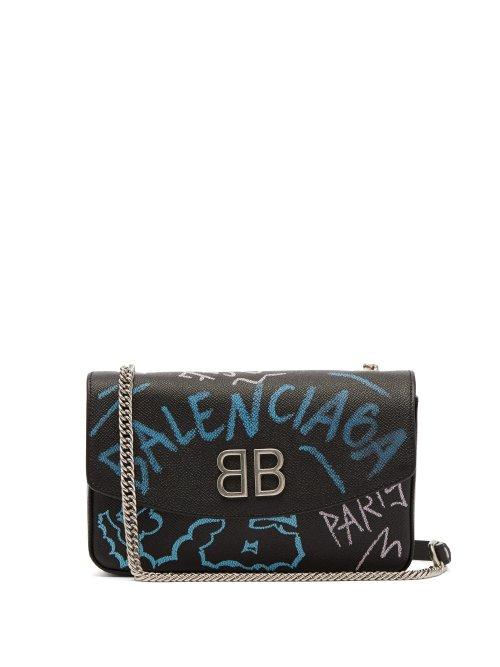 Matchesfashion.com Balenciaga - Bb Graffiti Leather Cross Body Bag - Womens - Black Multi