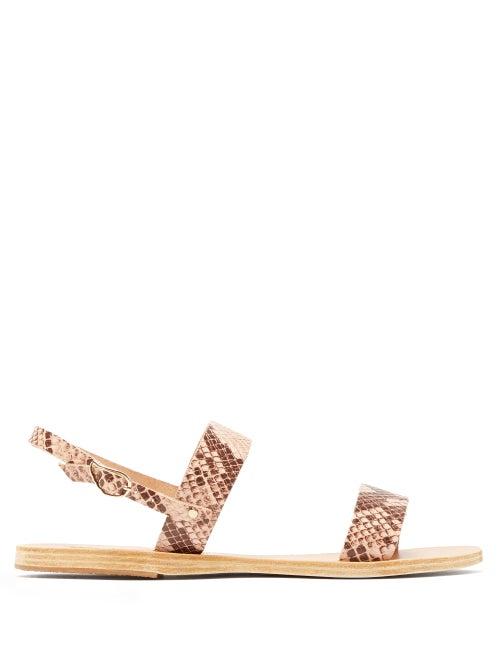 Matchesfashion.com Ancient Greek Sandals - Clio Snake Effect Leather Sandals - Womens - Pink Multi