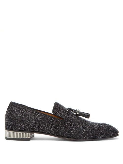 Matchesfashion.com Christian Louboutin - Colonnaki Glittered Leather Loafers - Mens - Black