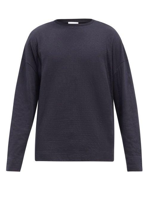 Mens Rtw Raey - Crew-neck Long-sleeved Cotton-blend T-shirt - Mens - Navy