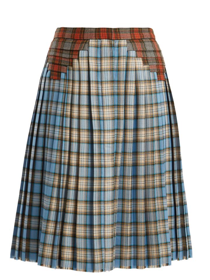 Marco De Vincenzo Multi-checked Pleated Wool Skirt