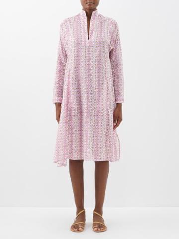 Thierry Colson - Parvati Floral-print Cotton-voile Midi Dress - Womens - Pink Multi