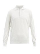 Matchesfashion.com Brunello Cucinelli - Marl Cotton Long-sleeved Polo Shirt - Mens - Light Grey