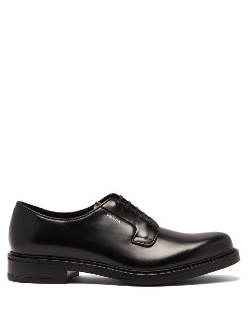Matchesfashion.com Prada - Logo Print Leather Derby Shoes - Mens - Black