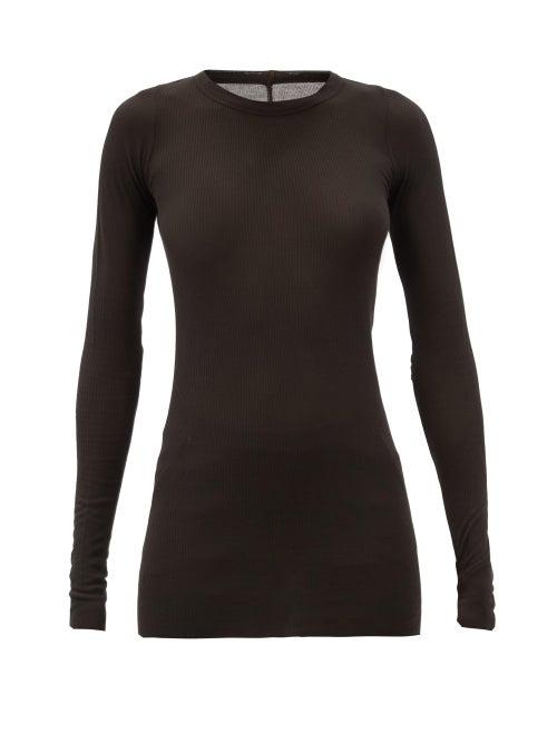 Matchesfashion.com Rick Owens - Elongated Ribbed-jersey Long-sleeved T-shirt - Womens - Dark Brown