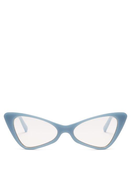 Matchesfashion.com Le Specs - On The Hunt Cat Eye Acetate Sunglasses - Womens - Light Blue