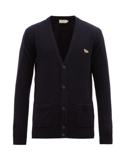 Matchesfashion.com Maison Kitsun - Fox Appliqu Wool Cardigan - Mens - Navy