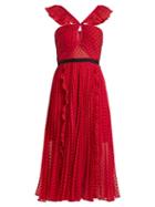 Matchesfashion.com Self-portrait - Ruffle Trimmed Pleated Dress - Womens - Dark Pink